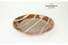 【栃木県共通返礼品・益子町産】益子焼　萩原芳典　柿釉線紋楕円皿セット