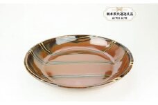 【栃木県共通返礼品・益子町産】益子焼　萩原芳典　柿釉線紋平鉢