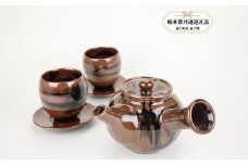 【栃木県共通返礼品・益子町産】益子焼　萩原芳典　柿釉線紋茶器セット