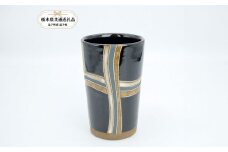 【栃木県共通返礼品・益子町産】益子焼　向山文也　象嵌釉彩線条紋フリーカップ