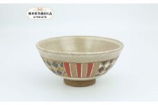 【栃木県共通返礼品・益子町産】益子焼　向山文也　象嵌釉彩間道紋飯碗(白)