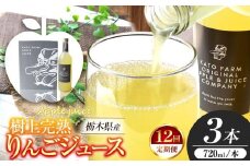 【定期便12回】栃木県矢板市産 樹上完熟100％りんごジュース 720ml×3本入  | 林檎 リンゴ 果汁100% 産地直送 (毎月お届け）  