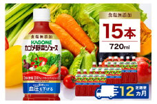 【定期便12ヵ月】カゴメ 野菜ジュース 食塩無添加 720ml 15本 ns111-028 【KAGOME 野菜飲料 ペットボトル飲料 健康 GABA トマト 野菜100％】