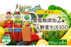【定期便】3ヵ月毎全4回食塩無添加トマトジュース・野菜ジュース・野菜生活100オリジナル各2本 計6本 ns038-090 【ペットボトル 野菜 トマト 食塩無添加 セット 詰合せ 機能性表示食品 果実 ミックスジュース リコピン GABA KAGOME】