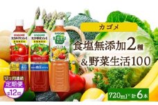 【定期便】12ヵ月連続食塩無添加トマトジュース・野菜ジュース・野菜生活100オリジナル各2本 計6本 ns038-092 【ペットボトル 野菜 トマト 食塩無添加 セット 詰合せ 機能性表示食品 果実 ミックスジュース リコピン GABA KAGOME】