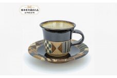 【益子焼】共通返礼品 益子焼 向山文也 象嵌釉彩境紋珈琲碗皿(黒)2組 | 益子焼 ましこ 作陶家 陶器市 伝統工芸品 お祝い プレゼント 陶器 食器 栃木県 下野市 送料無料