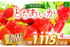 とちあいか 秀品 1,115g以上（4P） | いちご日本一 ミス苺 応援 農林水産省 最多獲得 秀品 とちおとめ とちあいか 食べ比べ 数量 限定 共通 返礼品 ストロベリー 人気 果物 フルーツ 限定品種  栃木県 特産品 下野市 送料無料