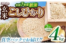 【栃木県共通返礼品】【先行予約】【定期便3回】【数量限定】令和7年度新米 栃木県産こしひかり（玄米真空パック） 2kg×2  | 定期便あり 玄米 精米 お米 コメ こしひかり 先行予約 ブランド米 栃木県 特産品  下野市 送料無料