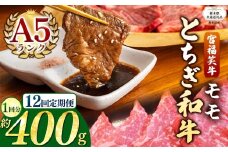【栃木県共通返礼品】【定期便12回】宮福笑牛(とちぎ和牛) A5 モモ焼き肉 約400g  | 黒毛 和牛 牛肉 焼肉 とろける 霜降り 赤身 切り落とし ふるさと 納税 イチオシ おすすめ 栃木県 下野市 しもつけ市