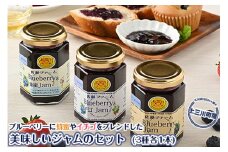 上三川産のブルーベリーに蜂蜜やイチゴをブレンドした美味しいジャムのセット(3種各1本)
