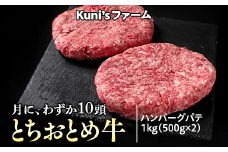 とちおとめ牛　ハンバーグパテ1kg(500g×2) 牛肉 パテ ※離島への配送不可