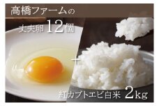 AQ006　高橋ファームの丈夫卵12個+紅カブトエビ白米2kg