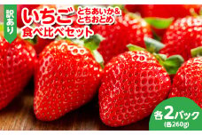 《先行受付》訳あり いちご とちあいか＆とちおとめ 約260g各2パック 食べ比べセット ｜ サイズS～M サイズ不揃い ご家庭用 苺 イチゴ 果物 フルーツ 栃木県 壬生町
※着日指定不可
※2024年1月上旬頃より順次発送予定