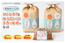 ≪先行受付≫有坂ファームの令和7年産コシヒカリとゆうだい21（3kg×2）・手作り味噌（800g）のセット（しおやブランド認定品）