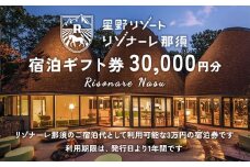 星野リゾート リゾナーレ那須 宿泊ギフト券（30,000円分）｜ 宿泊 旅行 チケット 宿泊券 旅行券 観光 国内旅行 那須 栃木県 那須町〔Ｐ-33〕※着日指定不可
