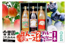 香里園こだわりの100％りんごジュース2本とブルーベリー果汁飲料1本セット（大瓶）各1L