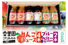 香里園こだわりの100％りんごジュース4本とブルーベリー果汁飲料2本セット（小瓶）各180ml