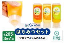 アカシヤ・りんご・尾瀬のはちみつ（百花）セット 各205g 花みつばち館