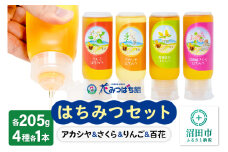 アカシヤ・沼田城さくら・りんご・尾瀬のはちみつ（百花）セット 各205g 花みつばち館
