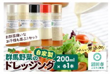 お野菜嫌いなお子様も喜ぶ！セット（くるみ、みそごま、シーザー、玉ねぎ、えごま）自家製・群馬産野菜で手作りドレッシング 200ml×各1本