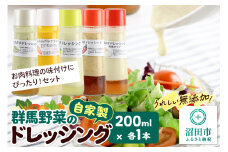 お肉料理の味付けにぴったり！セット（山わさび、にんじん、ゆず、中華、玉ねぎ）自家製・群馬産野菜で手作りドレッシング 200ml×各1本