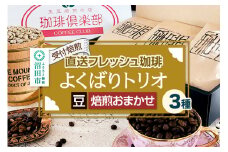《受付焙煎》直送フレッシュ珈琲 よくばりトリオ【豆／焙煎度合いの指定はできません】各200g×3種 計600g 珈琲倶楽部 沼田店