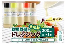 自家製・群馬産野菜で手作りドレッシング（シーザー、ゆず、みそごま、中華、えごま）200ml×各1本 泙川食品