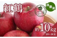 2023年秋発送 減農薬 りんご 紅鶴 約10kg （20～36玉） 甘い リンゴ 果物 希少 お取り寄せ 贈答品 ギフト F4H-0152