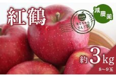 2023年秋発送 減農薬 りんご 紅鶴 約3kg （8～9玉） 甘い リンゴ 果物 希少 お取り寄せ 贈答品 ギフト F4H-0150