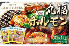 【定期便・全3回】 焼くだけ簡単「丸福ホルモン (うま塩ペッパー味)」定期便 合計1.8kg（600g×3回）｜豚ホルモン 豚⾁ 焼⾁ BBQ ガツナンコツ レバー ⽩モツ ⼤トロ ちょい飲み 味付き 冷凍便 F4H-0499