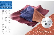 ＜国産シルク100%＞ 富岡シルク ポケットチーフ レンガ (オレンジ) シルク 絹 オレンジ 贈り物 ギフト 国産 F21E-322
