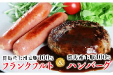  上州麦豚 フランクフルト(7本)＆王様のハンバーグ(150g×2) セット フランクフルト ハンバーグ ブランド豚 銘柄豚 豚 上州麦豚 牛 上州和牛 肉 お弁当 おかず おつまみ 冷凍 F20E-957