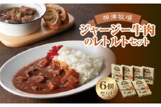 【神津牧場】ジャージー牛肉のレトルト(カリー・ハヤシ・シチュー・ビーフ煮込み)計6個セット F21K-506