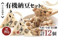 下仁田納豆 有機納豆セット（有機納豆いっ歩 大粒・小粒各6個） 群馬県 下仁田町 国産 食比べ たべくらべ ご飯のお供 タレ付き F21K-532