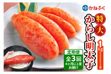 [定期便] 特大からし明太子 1kg XLサイズ『4ヶ月に1度／全3回』かねふく｜めんたいパーク めんたいこ 辛子明太子 グルメ ギフト おかず 甘楽町 [0113]