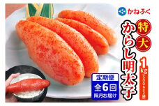 [定期便] 特大からし明太子 1kg XLサイズ『隔月／全6回』かねふく｜めんたいパーク めんたいこ 辛子明太子 グルメ ギフト おかず 甘楽町 [0117]