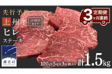 【2025年10月 発送開始】 《 定期便 》 上州牛 ヒレステーキ 100g × 5枚 3ヶ月 連続お届け 牛肉 ヒレ ヒレ肉 小分け 小分け 日本 国産 国産牛 群馬 500g 冷凍 真空パック ステーキ用 お肉 肉 焼肉 焼き肉 バーベキュー BBQ ブランド牛 先行予約 [AH020tu]