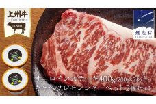 上州牛 サーロイン ステーキ 200g × 2枚 と キャベツレモン シャーベット 2個 セット 肉 牛肉 国産 国産牛 ブランド牛 ステーキ肉 アイスクリーム アイス スイーツ  ご当地アイス あっさり 爽やか デザート 嬬恋キャベツ [AH040tu]