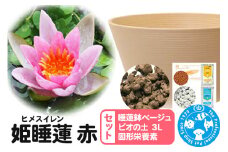 睡蓮 姫睡蓮(ヒメスイレン) 赤 1株+睡蓮鉢ベージュ+ビオの土 3L+固形栄養素