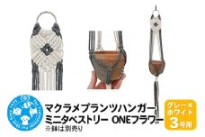 マクラメプランツハンガー ミニタペストリー ONEフラワー 3号用 【グレー×ホワイト】 71cm