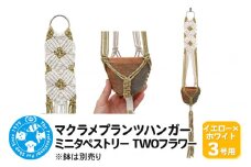 マクラメプランツハンガー ミニタペストリー TWOフラワー 3号用 【イエロー×ホワイト】 78cm