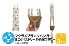 マクラメプランツハンガー ミニタペストリー THREEフラワー 3号用 【イエロー×ホワイト】 85cm