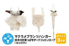 マクラメプランツハンガー 流木付き葉っぱモチーフコットンロープ 3号用 【ホワイト】
