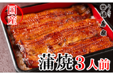 【満寿家】国産うなぎ蒲焼　3人前　【11100-0142】