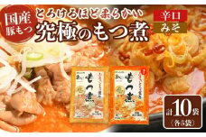 国産豚もつ使用！とろけるほど柔らかい究極のもつ煮 2種食べ比べセット もつ煮・辛口 もつ煮各5袋 各500g×計10袋