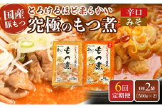 【定期便６カ月】国産豚もつ使用！とろけるほど柔らかい究極のもつ煮 2種食べ比べセット もつ煮・辛口もつ煮 各1袋 各500g×計2袋