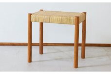 籐編みのスツール ケヤキ 林蔵 wood furniture | 椅子 いす イス スツール 家具 インテリア おしゃれ かわいい 幅45cm 無垢材 木製 木材 ヌメ革 ハンドメイド 手作り リビング キッチン 台所 シンプル 埼玉県 狭山市