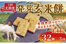 発芽 玄米 餅 定期便 3回 32個 1.44kg 個包装 連続 お届け おもち 国産 備蓄 防災 レンジ オーブン 簡単調理 有機 不耕起栽培 健康 食品 埼玉県 羽生市 雨読晴耕村舎