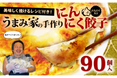 餃子 にんにく 生餃子 90個 冷凍 手包み 手作り チャック付きパック 中華 ぎょうざ ギョーザ 肉 豚肉 簡単 お手軽 絶品 おかず 晩ごはん 焼くだけ 簡単調理 弁当 惣菜 揚げ餃子 お取り寄せ にんにく餃子 埼玉県 羽生市 うまみ家