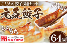 No.010 元気餃子のこだわり餃子3種セット（64個入り/冷凍生餃子） 食べ比べ ギョーザ専門店 中華総菜 点心 もちもち パリパリ